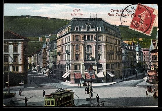 Cartoline postali: AK Bienne, Rue Centrale, Strassenbahn – Usato da Berlin venduto da bartko-reher