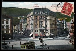 AK Bienne, Rue Centrale, Strassenbahn