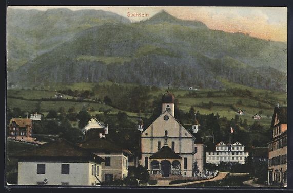 Cartoline postali: Sachseln, Teilansicht mit Kirche u. Berg – Usato da Berlin venduto da bartko-reher