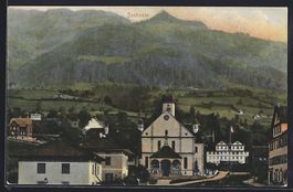 Sachseln, Teilansicht mit Kirche u. Berg