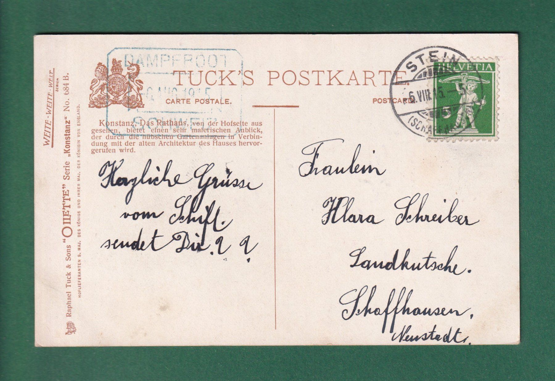 Cartoline postali: KONSTANZ - Rathaus - 1915 – Usato da Pully venduto da nicecards-shop 1