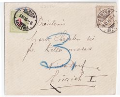 Zürich 1895, 3 Rp Nachporto gelbgrün auf Brief