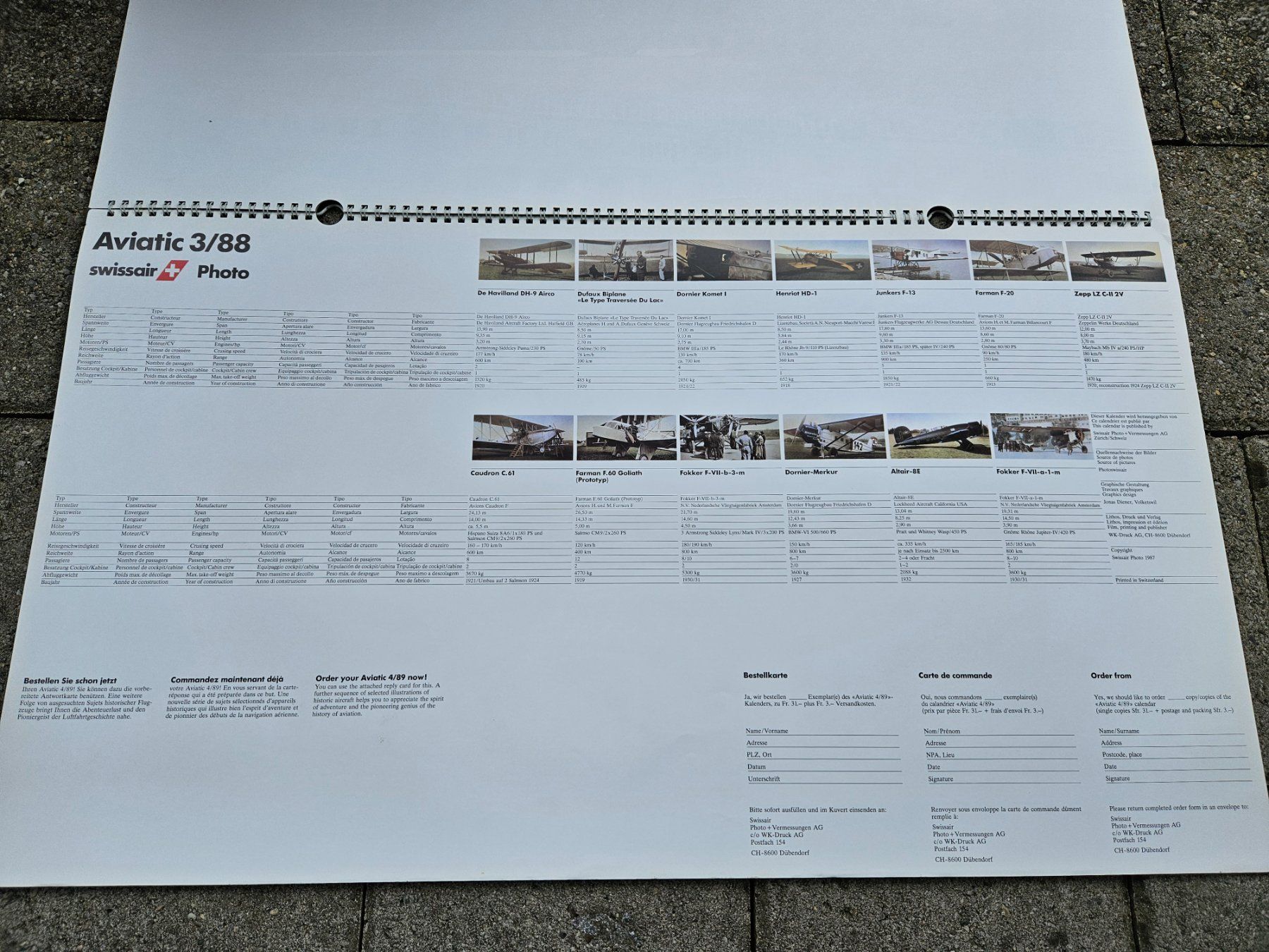 Calendari: 6 Stück Swissair Aviatic Kalender – Usato da Haslen GL venduto da Sandra40 7