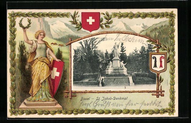 Ansichtskarten: Basel, St. Jakob-Denkmal mit Parkanlage – Gebraucht aus Berlin von bartko-reher