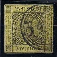 Baden 1851 Schwarz auf Gelb 3 Kreuzer gest.