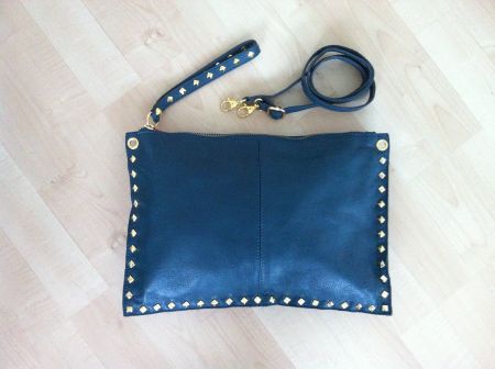 🤩LEDER-TASCHE PETROL-GRÜN & GOLD-NIETEN NEU
