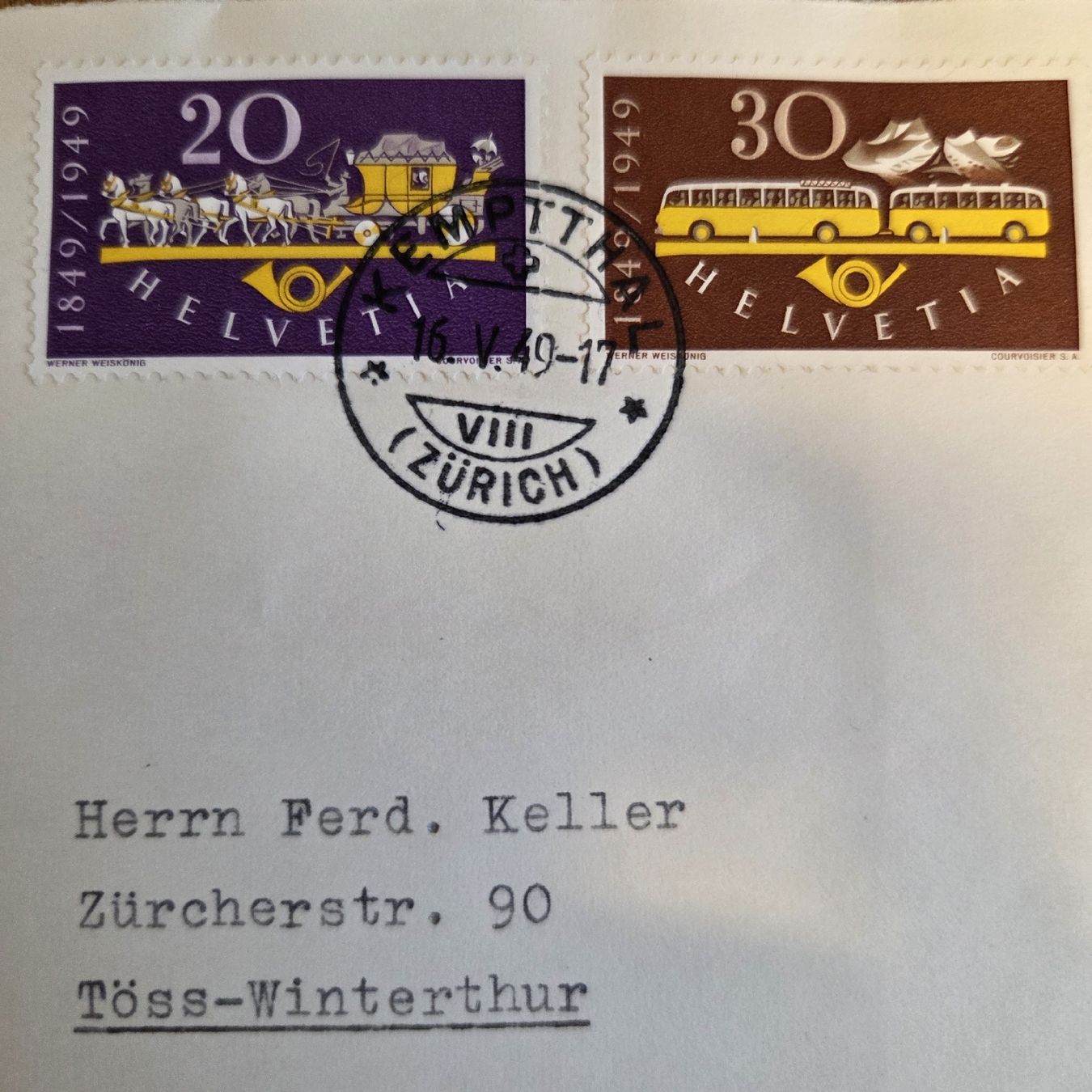 Tutti i francobolli: Schweizer Briefmarken- Ersttagsbrief 1949 TOP.. – Usato da Stans venduto da Ducati16 3