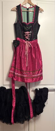 Dirndl Set Grösse 38 schwarz pink mit Unterrock