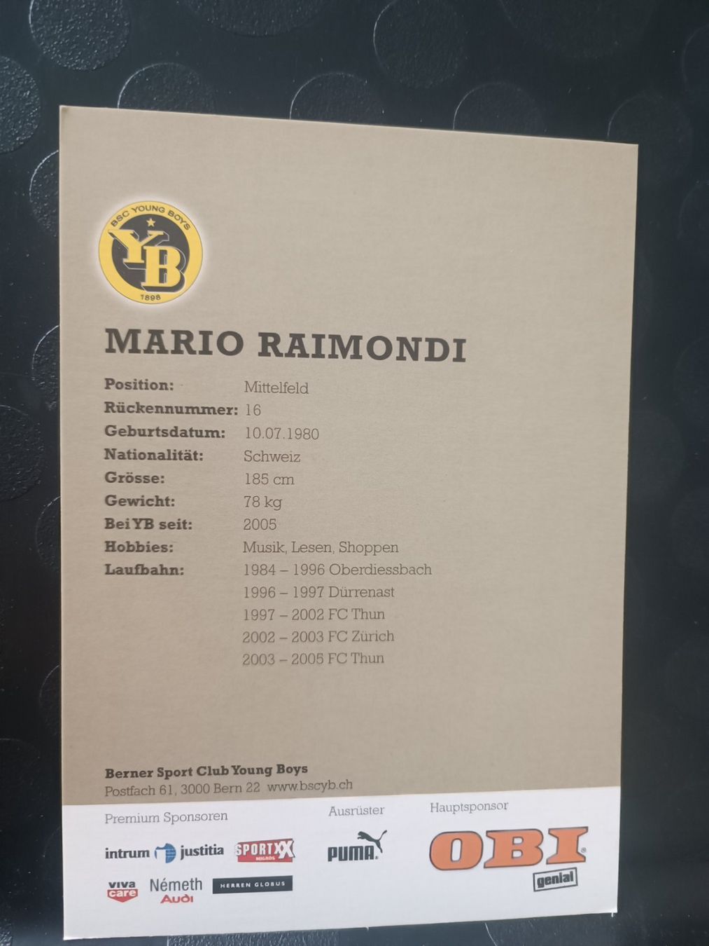 Autografi: Mario Raimondi - YB Bern - handsignierte Karte – Usato da Menziken venduto da Artographs 1
