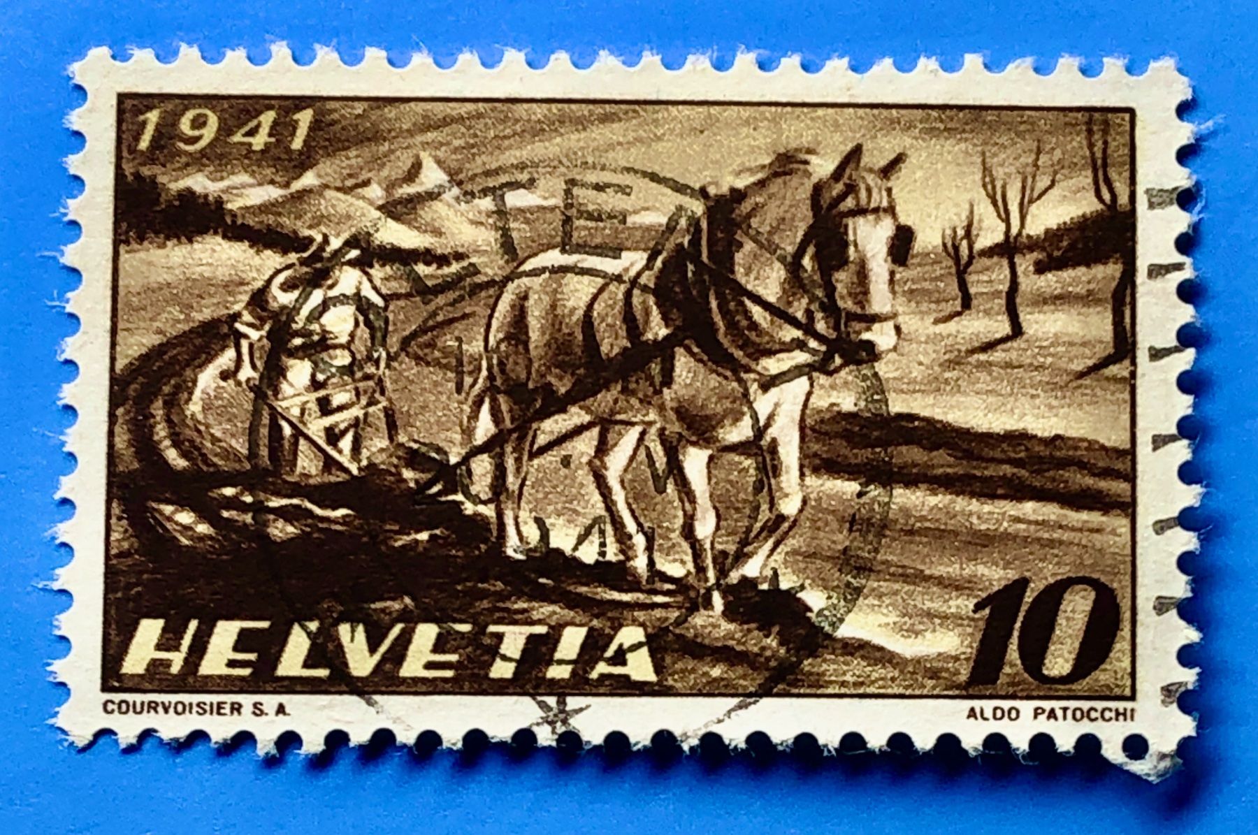 Tutti i francobolli: Nr.252 Bauer,Pferd,Pflug  GESTEMPELT 1941   – Usato da Aarau venduto da Billa007
