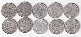 Schweiz 10 x 1 Franken 1955 Silber