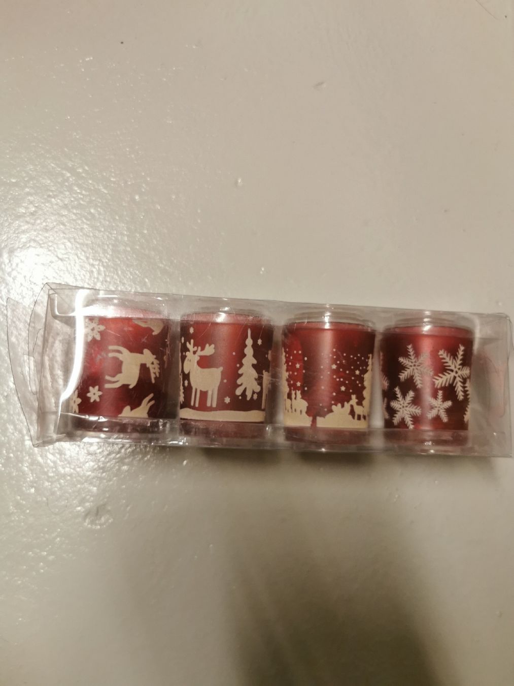 Portacandele: 4 Winter-Teelichthalter, rot mit Wintermotiven – Usato da Mönchaltorf venduto da DiaPG