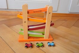 Holzauto Rennbahn Eichhorn mit 3 Autos guter Zustand