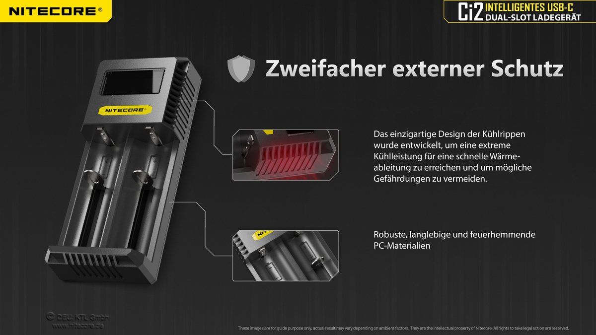 NiteCore Akkus & Batterien: Akku Ladegerät NiteCore Ci2, dualslot mit USB-C – Neu und originalverpackt aus Grüningen von Prolumin 7