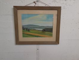1 AQUARELL BILD 28X38 HALLWILERSEE HANS RÜDISÜHLI 1942