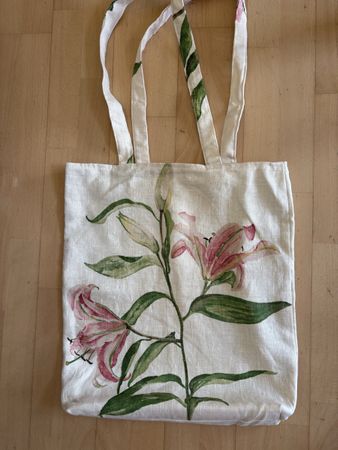 Tote bag floral print linen fabric Tote bag tote bag floral