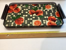 Serviertablet Platte Vintage mit Früchte Dekor Metall