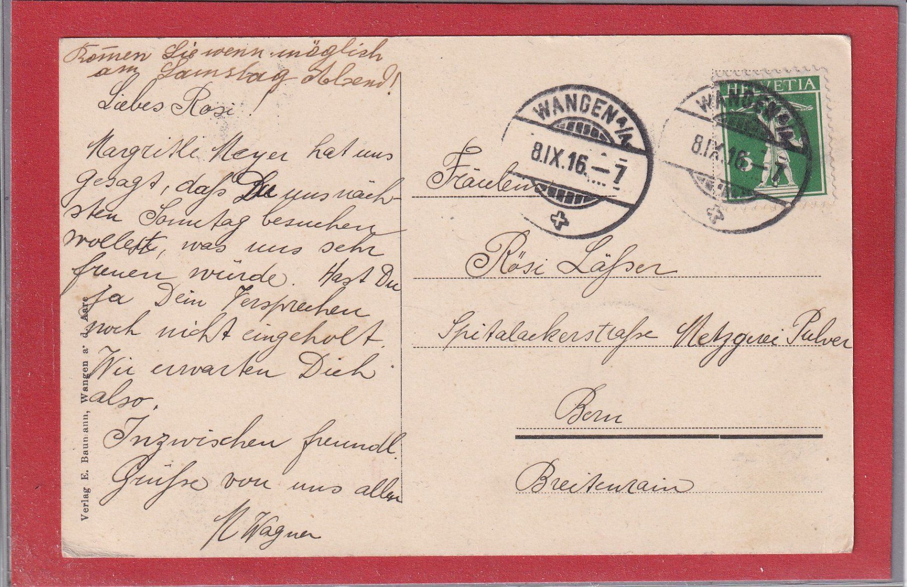 Cartoline postali: Wangen an der Aare - 1916 – Usato da Orvin venduto da Pyaeschli 1