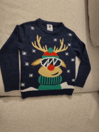 🤩 Weihnachtspulli Rentier, blau, von Lidl, Grösse 110/116