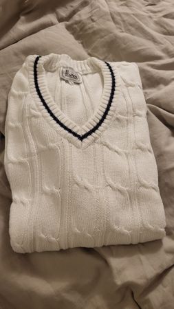 Harrods White Knitted Cotton V-neck Jumper