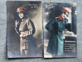 Zwei Photo Karten / Frauen in Uniform Gelaufen 1913/16