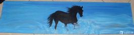 QUADRO 120x30 cm tela grande blu cavallo