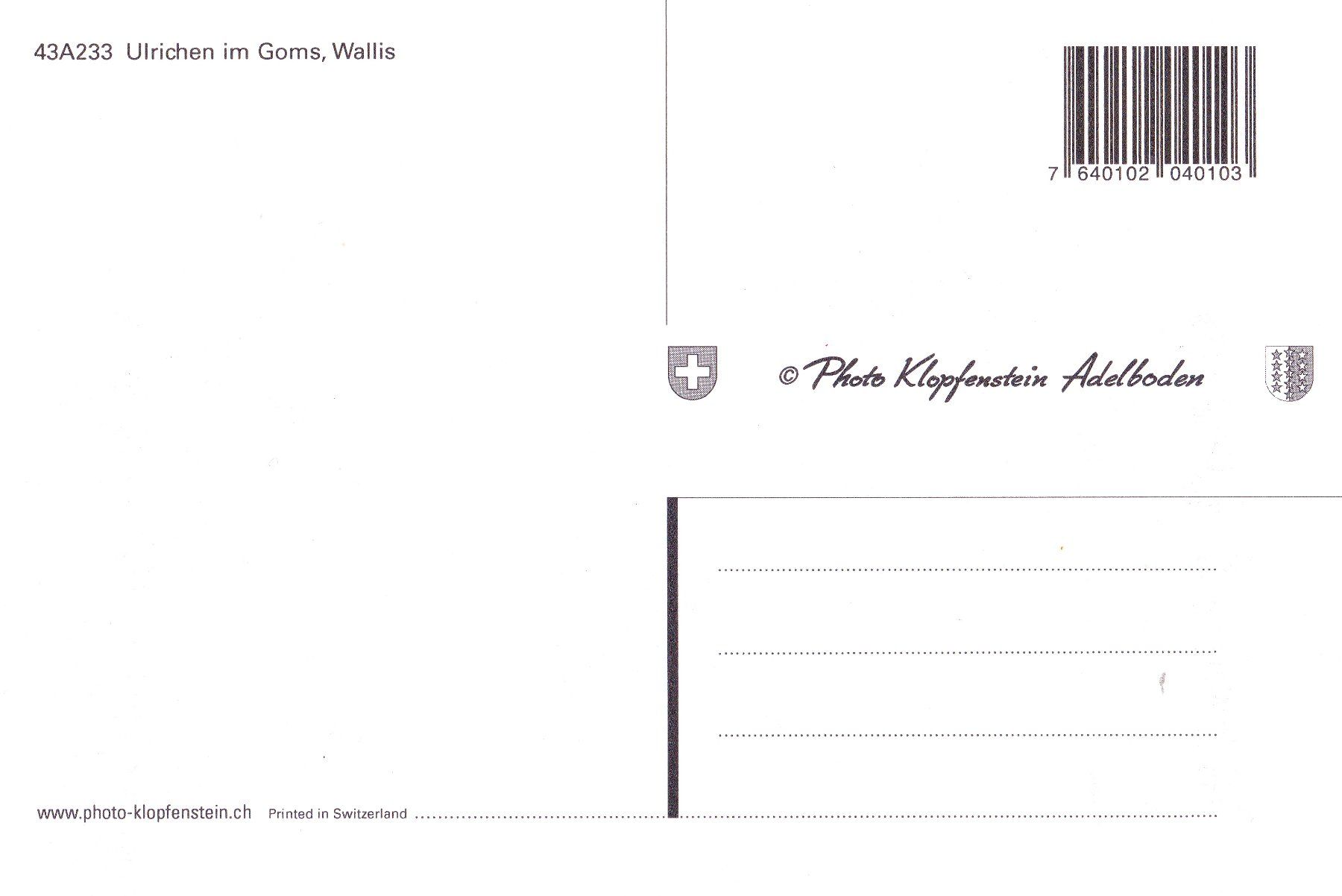 Ansichtskarten: Ulrichen, Goms, ungelaufen, 1966 – Gebraucht aus Obfelden von Funke2 1