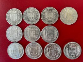 11Stück 5.- Franken.1931/1932/1933/39/51/53/54/65/66/67/69