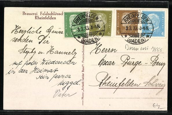 Cartoline postali: Rheinfelden, Brauerei Feldschlösschen m – Usato da Berlin venduto da bartko-reher 1