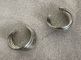 Silber Creolen, mehrreihig, glänzend, modisch, Schmuck