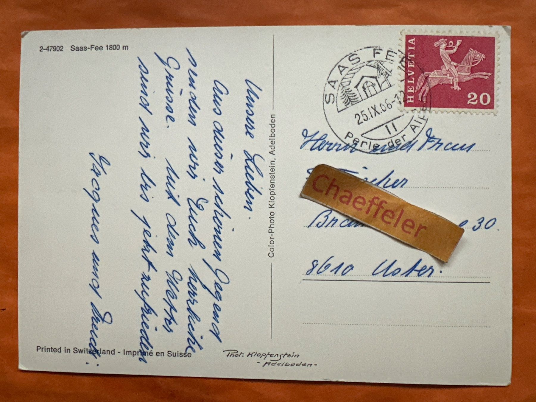 Cartoline postali: 1968  Saas-Fee, Wallis, Schweiz, Vintage – Usato da Zürich venduto da Chaeffeler 1