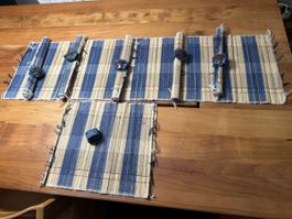 Tischsets & Tischlaeufer, blau/beige, 7-teilig, Top Zustand