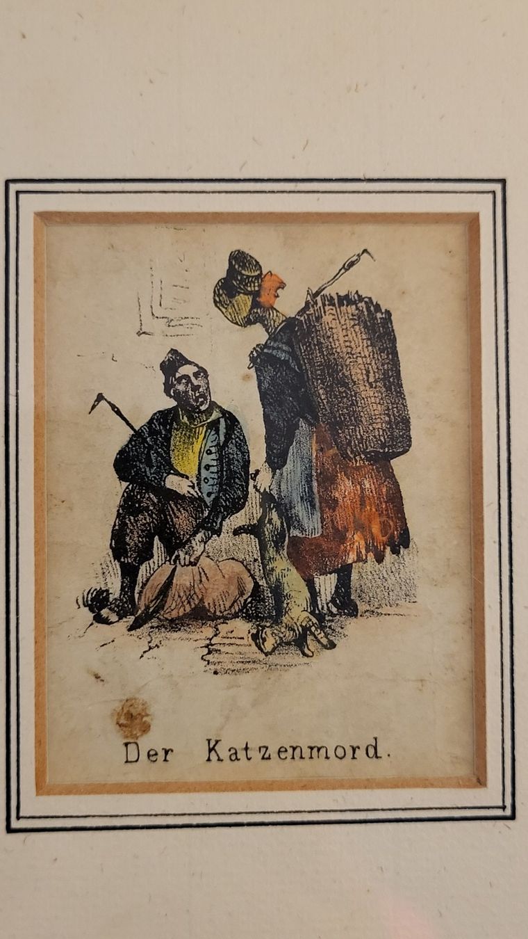 Grafiken & Lithographien: Antikes Bildli DER KATZENMORD – Gebraucht aus Basel von spinne02
