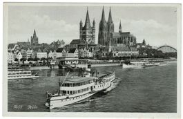 AK Köln mit Dampfschiff