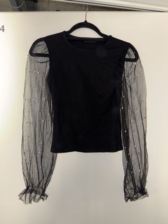 Langarmshirt Tally Weijl schwarz mit Perlen Grösse XS
