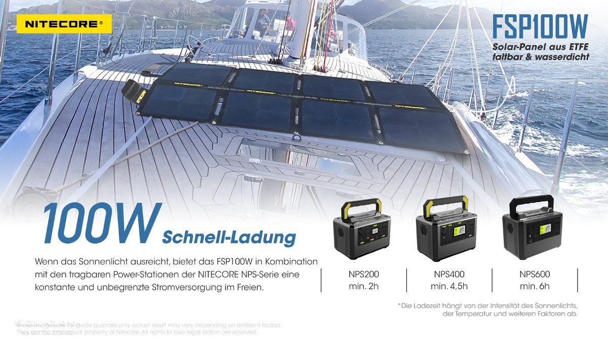 Dispositivi a energia solare: NITECORE Solar Panel FSP100W - wasserfest – Nuovo e nell'imballaggio originale da Grüningen venduto da Prolumin 5