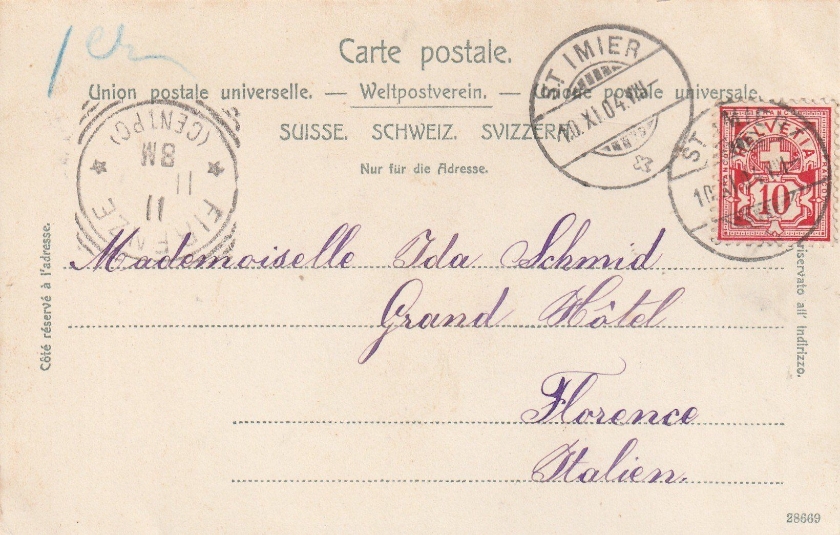 Cartes postales: St. Imier Ansichtskarte mit Stempel und Briefmarke – D'occasion à Rupperswil par Ema10 1