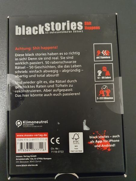 Spiele: Neu - moses - Black Stories - Shit Happens – Neu und originalverpackt aus Dagmersellen von Jarsetz_Restposten 1