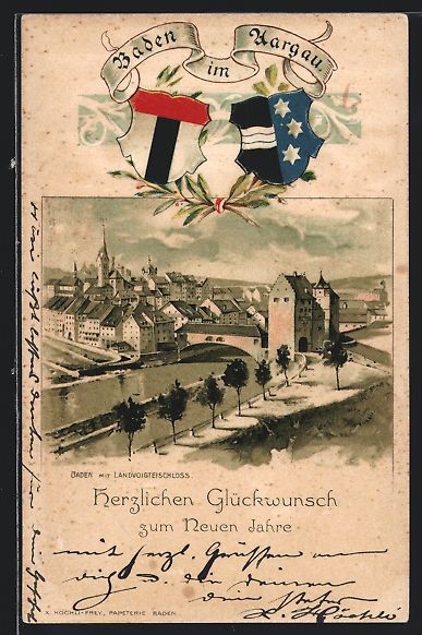 Cartes postales: Baden, Teilansicht mit Flussbrücke und  – D'occasion à Berlin par bartko-reher
