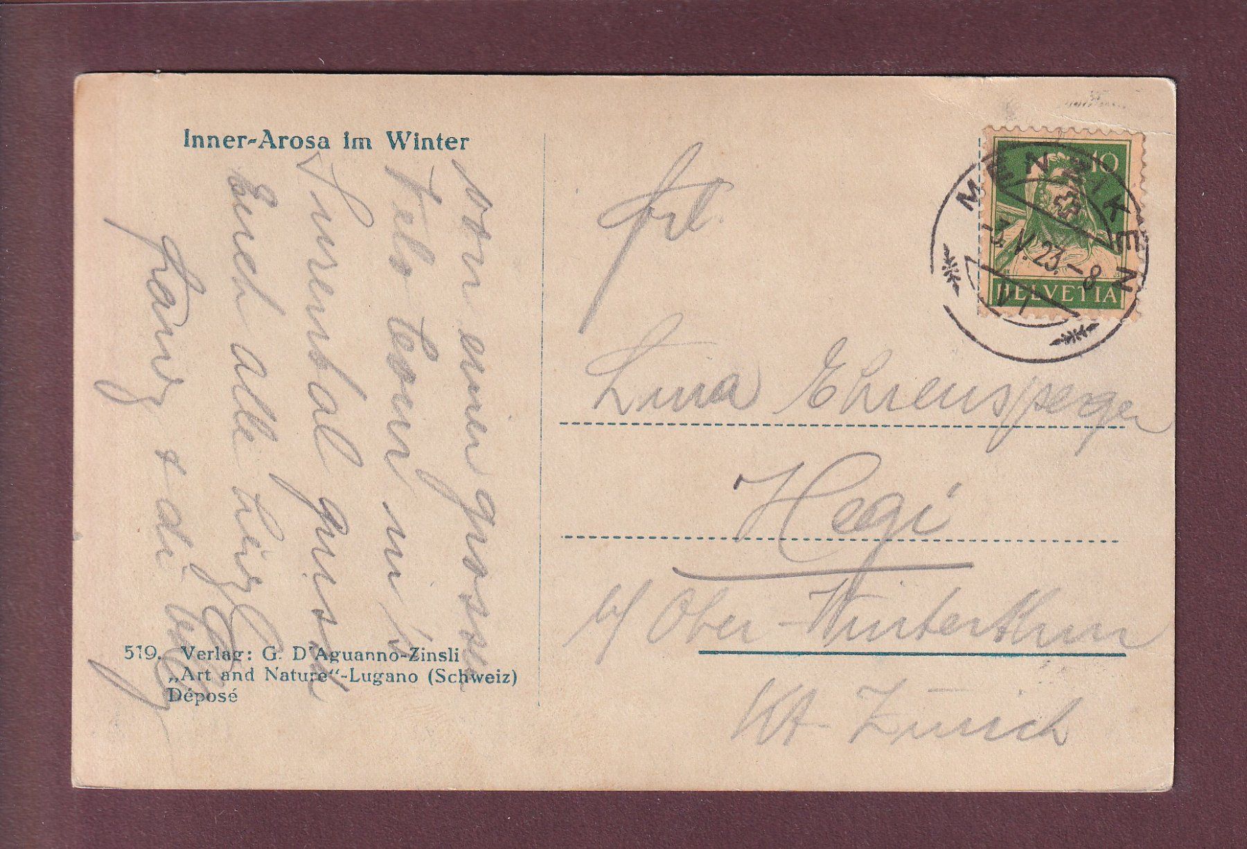 Cartes postales: INNER-AROSA im Winter - 1923 – D'occasion à Pully par nicecards 1