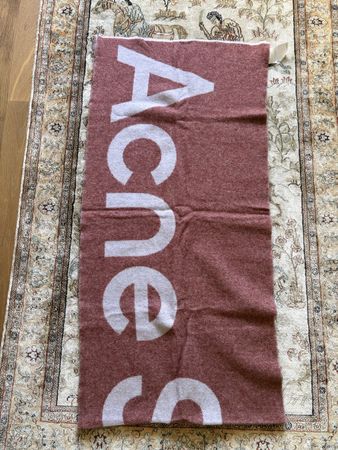 Acne Studios Toronty Logo Scarf – Brick Red / Light Blue