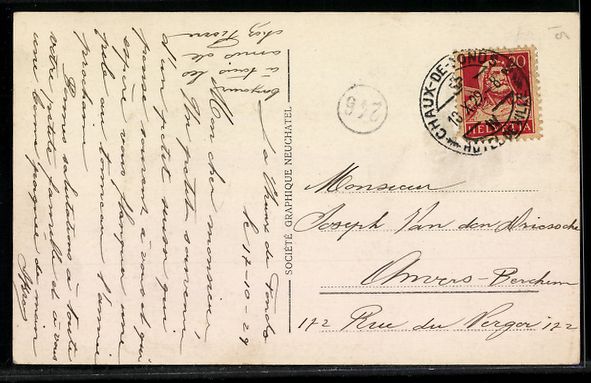 Ansichtskarten: AK La Chaux-de-Fonds, La poste, 1929 – Gebraucht aus Berlin von bartko-reher 1