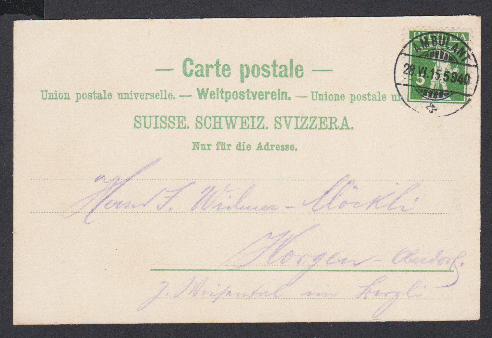 Cartoline postali: Ober- Wetzikon  ZH   -   alte Ansichtskarte von 1915 – Usato da Vitznau venduto da Ropaku 4
