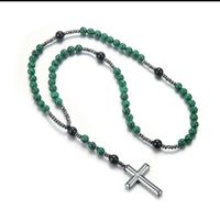 Véritable Chapelet (Rosaire), croix en obsidienne, NEUF