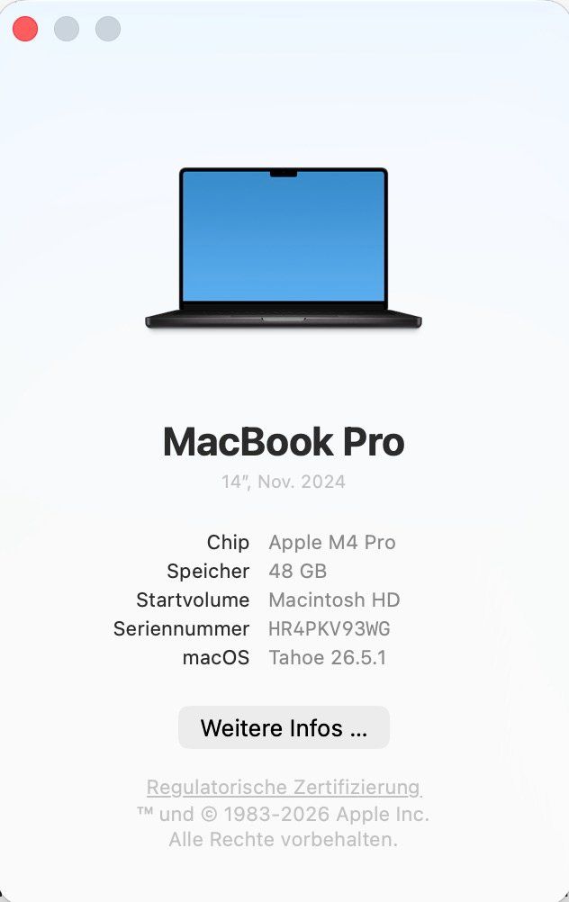Apple Notebooks: Apple MacBook Pro (M4 Pro- 14C/20C/16N) / 48GB / 4TB – Gebraucht aus Wallisellen von yas_fy7j 4