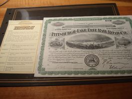 Alte Eisenbahnaktien USA 1945, mit Zertifikat