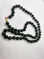 Jade Kette, echter Stein geprüft, geknüpft, 585 Gold