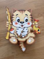 Lustige Kinder-Wanduhr "Katze mit Fisch"