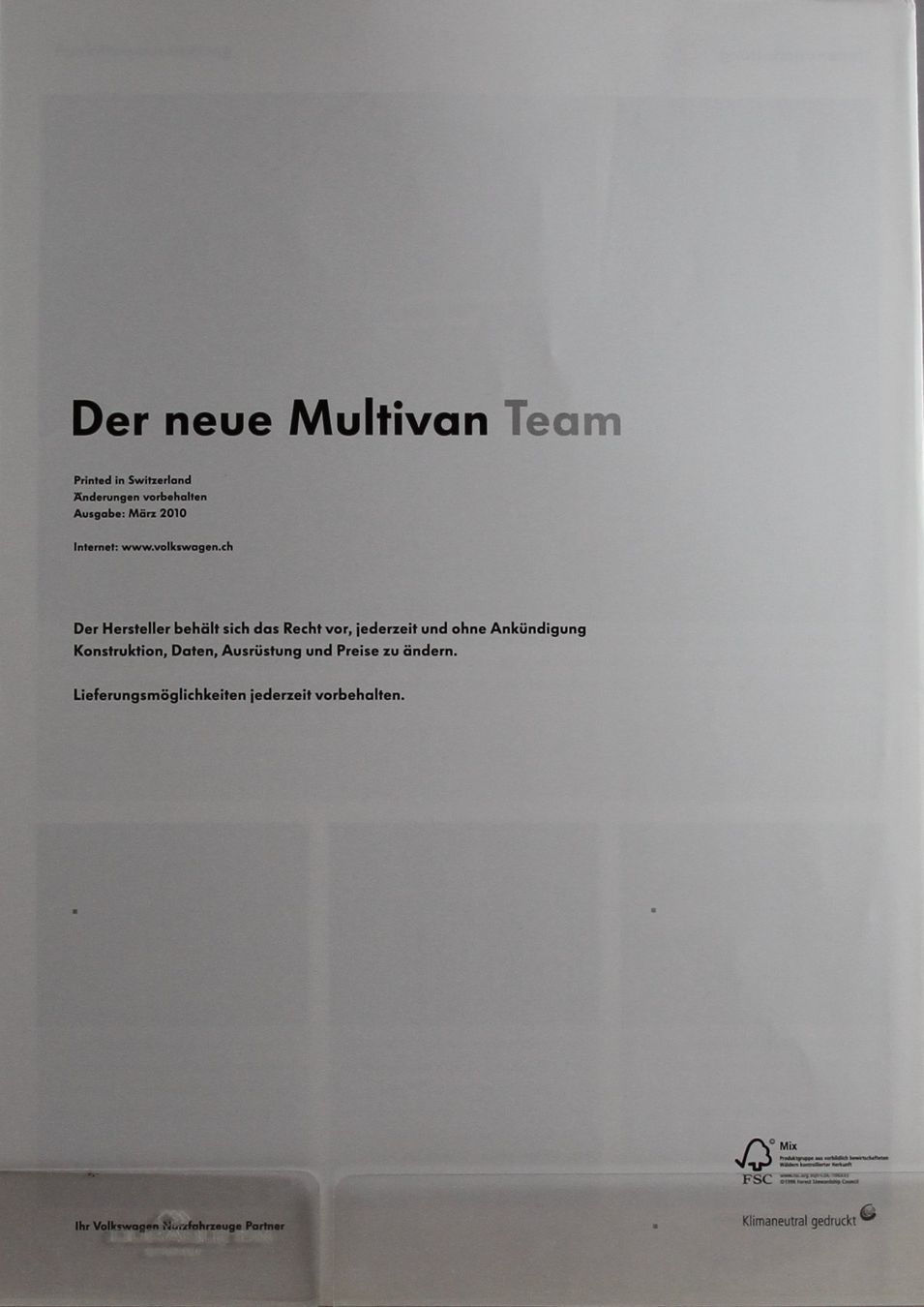 VW Dokumente: ORIGINAL PROSPEKT | VW T6 - MULTIVAN TEAM | AB 03.2010 – Gebraucht aus Unterägeri von GIGOLOLIT 1