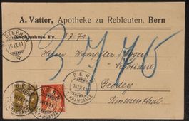 Schweiz 1911 Bern Posteinzug Beleg mit 2 Marken 